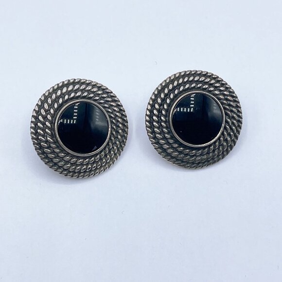 James Avery Rare Find Sterling Silver Black Onyx French Clip Stud Earrings Round - Picture 3 of 7